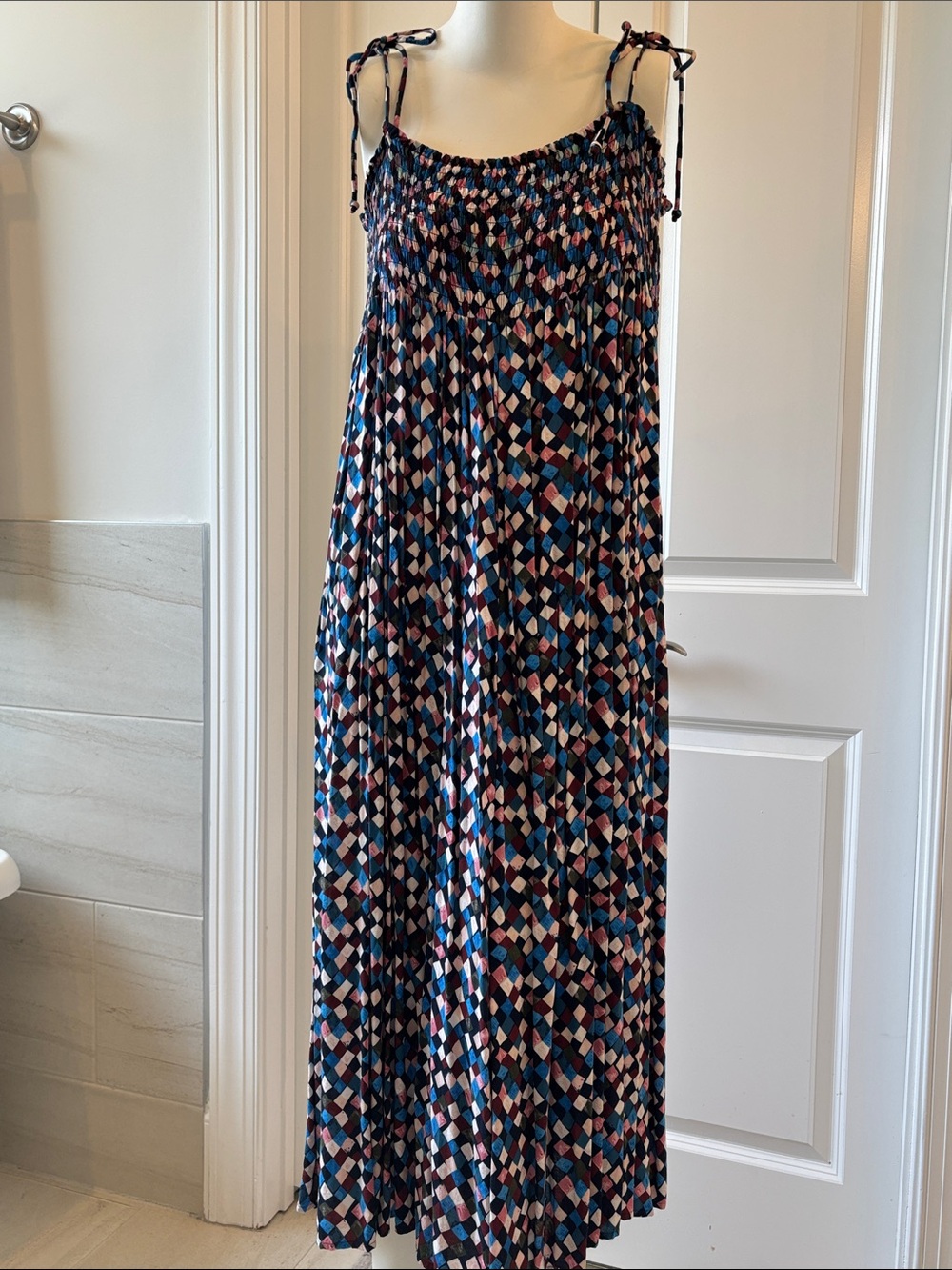 Tory Burch Multi-Color Geometric Beach Dress with Tie Straps